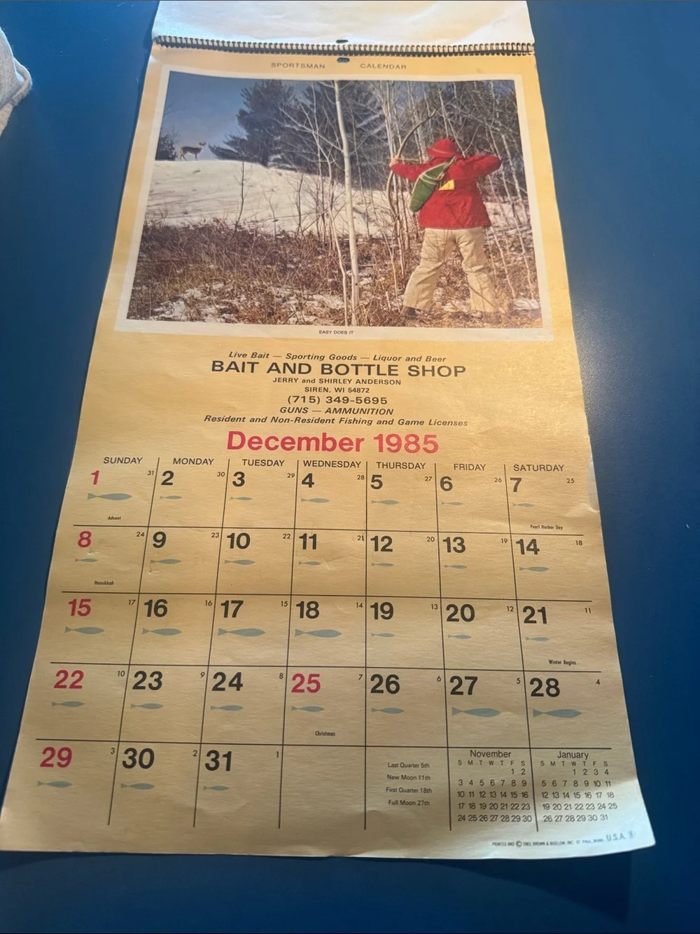 Vintage - January 1985 to December 1985 Bait & Bottle Shop calendar